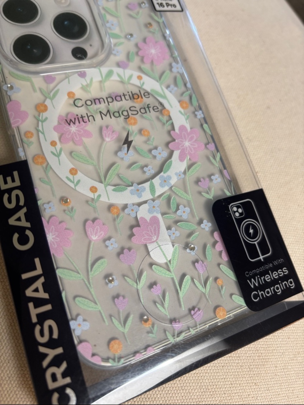 Floral Clear MagSafe Case for iPhone 16 Pro - Pink/Green - Picture 3 of 3
